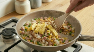 Étape 14: Ajoutez enfin les morceaux d'omelette réservés e...