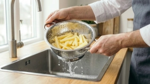 Étape 5: Égouttez soigneusement les frites dans une passoi...