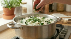 Étape 10: Vérifiez la cuisson : le riz doit être tendre et...