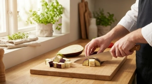 Étape 2: Coupez les aubergines en cubes de taille moyenne, ...
