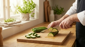 Étape 3: Taillez les courgettes en rondelles épaisses ou e...