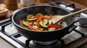 Étape 9: Dans la même cocotte, faites sauter les courgette...