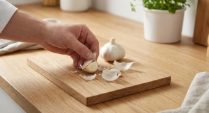 Étape 2: Pelez la première gousse d'ail et coupez-la en de...