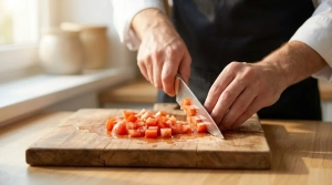 Étape 2: Coupez les tomates en petits dés réguliers d'env...