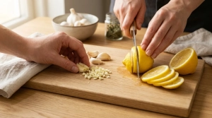 Étape 1: Épluchez et hachez finement l'ail sur votre planc...