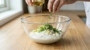Étape 11: Incorporez l'huile d'olive, le jus de citron, la m...