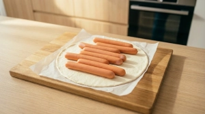 Étape 3: Disposez les saucisses entières sur la pâte pour...