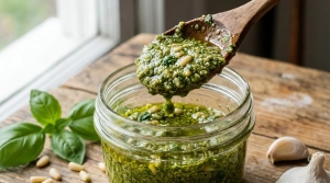 Étape 10: Versez le pesto dans un pot hermétique ou utilise...