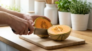 Étape 1: Coupez le melon en deux sur une planche à découp...