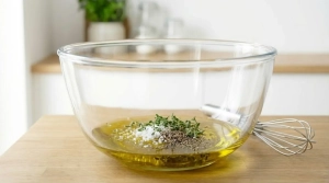 Étape 6: Dans un grand saladier, mélangez l'huile d'olive ...