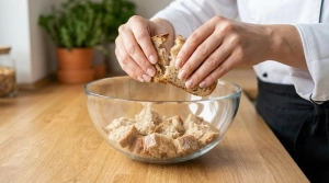 Étape 2: Coupez le pain de campagne en gros morceaux et pla...