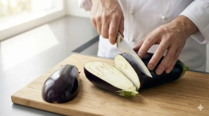 Étape 3: Coupez les aubergines en deux dans le sens de la l...