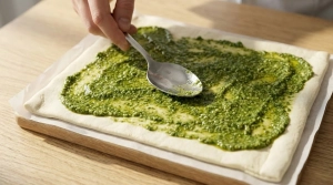 Étape 3: Étalez le pesto vert uniformément sur toute la s...