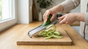 Étape 3: À l'aide d'une mandoline ou d'un économe large, ...