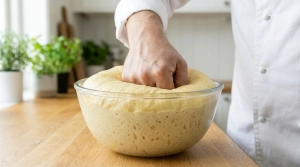 Étape 11: Dégazez la pâte en appuyant dessus avec le poing...