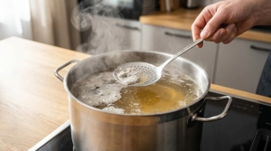 Étape 7: Dès que l'eau bout, une écume grise va se former...