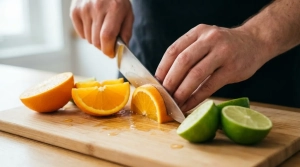 Étape 2: Sur une planche, coupez les oranges et le citron v...