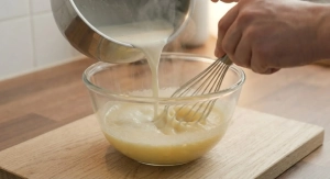 Étape 8: Versez le lait chaud progressivement sur le mélan...