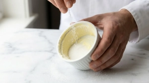 Étape 2: Versez une partie du sucre en poudre dans les rame...