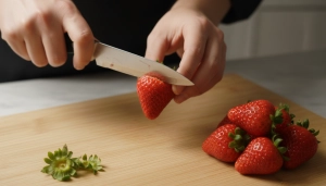 Étape 3: Équeutez les fraises à l'aide d'un petit couteau...