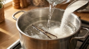 Étape 4: Versez l'eau et le sucre dans une grande casserole...