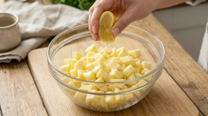 Étape 2: Placez les dés de pommes dans un récipient et ar...