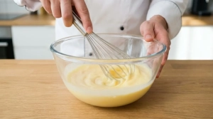 Étape 3: Versez le lait dans le saladier et fouettez énerg...