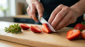 Étape 4: Équeutez les fraises et coupez-les en deux ou en ...