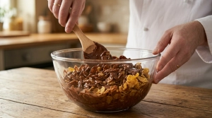 Étape 4: Versez le mélange chocolaté fondu sur les pétal...