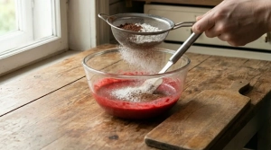 Étape 4: Tamisez la farine, le cacao en poudre et la levure...