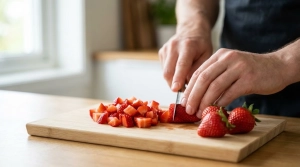 Étape 2: Coupez les fraises en petits dés réguliers sur u...