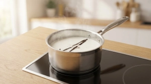 Étape 3: Dans une casserole, versez le lait, ajoutez la gou...