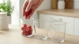 Étape 12: Disposez quelques framboises au fond de chaque ver...