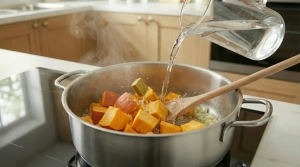 Étape 12: Versez l'eau et émiettez le cube de bouillon de l...