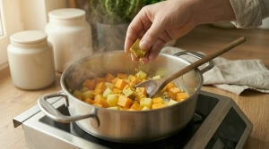 Étape 7: Émiettez le cube de bouillon sur les légumes....