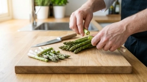 Étape 2: Coupez les pieds durs et fibreux des asperges (env...