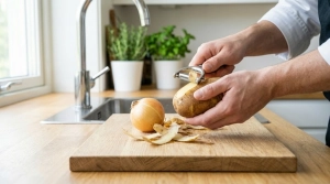 Étape 5: Épluchez l'oignon jaune et la pomme de terre....