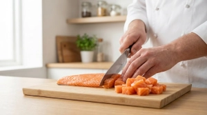 Étape 1: Coupez le pavé de saumon en dés réguliers d'env...