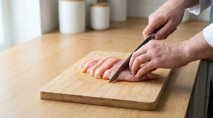 Étape 7: Coupez les filets de poulet en aiguillettes (lani�...