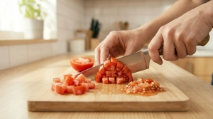 Étape 4: Coupez les tomates en petits dés réguliers en re...