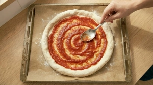 Étape 8: Étalez la sauce tomate uniformément sur la pâte...