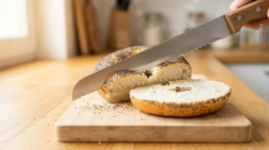 Étape 2: Coupez les bagels en deux dans le sens de la large...