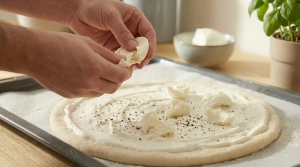 Étape 6: Déchirez la boule de mozzarella à la main et ré...
