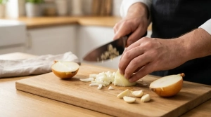 Étape 1: Émincez finement l'oignon jaune et hachez la gous...