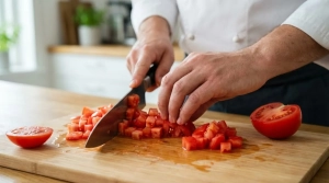 Étape 3: Lavez et coupez les tomates en petits dés réguli...