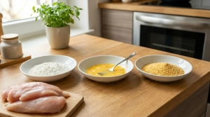 Étape 5: Préparez votre station de panure avec 3 assiettes...