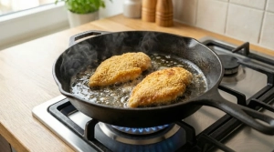 Étape 8: Déposez délicatement les filets panés dans la p...