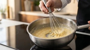 Étape 2: Ajoutez la farine en une seule fois et fouettez vi...