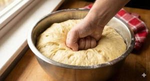 Étape 12: Dégazez la pâte en appuyant dessus avec le poing...