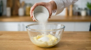 Étape 2: Ajoutez le sucre en poudre au beurre pommade....